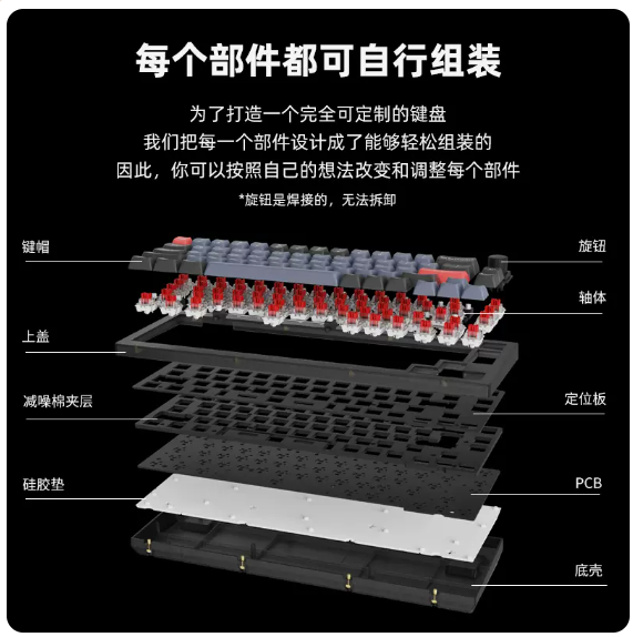 Keychron V2黑透音量旋钮65%有线机械键盘QMK改